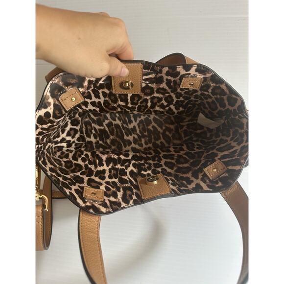 Steve Madden Vegan Leather Small Tote in Cognac W/ Cheetah Bow Scarf Accent - Picture 6 of 8